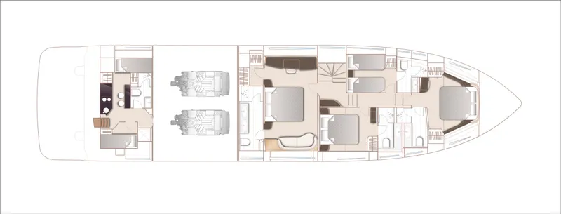 Slide: The Image of Floor plan of 2025 Princess X80 yacht, showcasing interior layout and engine placement. - 26