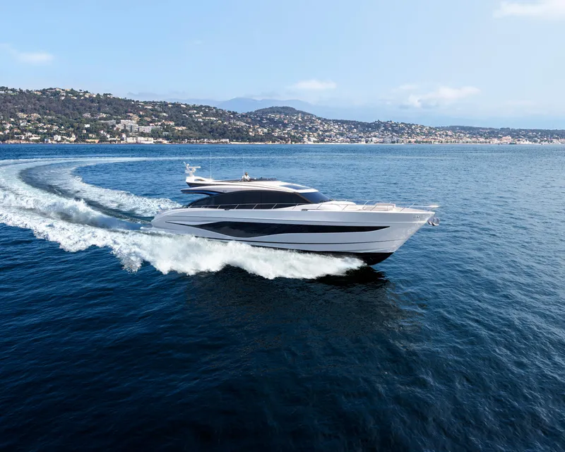 Slide: The Image of Luxury Princess S80 yacht cruising on open sea, 2025 model. - 1