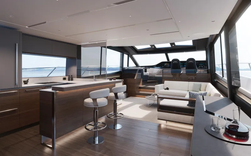 Slide: The Image of Luxurious interior of 2025 Princess S80 yacht with modern design and ocean views. - 20