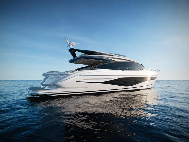 Slide: The Image of Luxurious 2025 Princess S80 yacht cruising on open water under clear skies. - 7