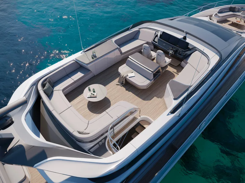 Slide: The Image of Luxurious 2025 Princess S80 yacht with spacious deck and elegant seating. - 9