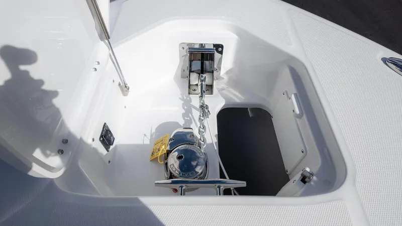 Slide: The Image of Anchor compartment of 2025 Everglades 315 Center Console boat. - 28