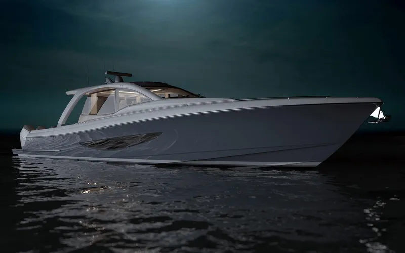 Slide: The Image of 2026 Valhalla Boatworks 55 Sport Yacht on water at night. - 4