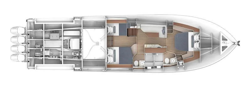 Slide: The Image of Top view layout of 2026 Valhalla Boatworks 55 Sport Yacht, showcasing interior design and cabin arrangement. - 8