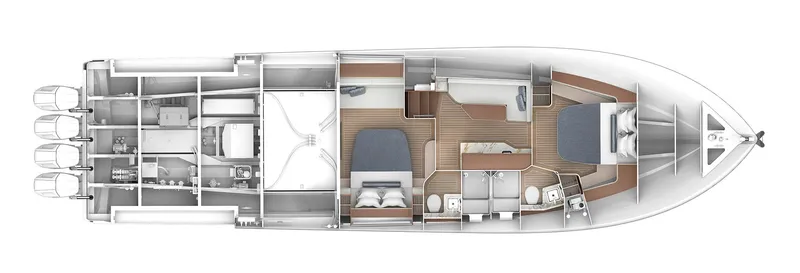 Slide: The Image of 2026 Valhalla Boatworks 55 Sport Yacht interior layout, featuring cabins and amenities. - 9