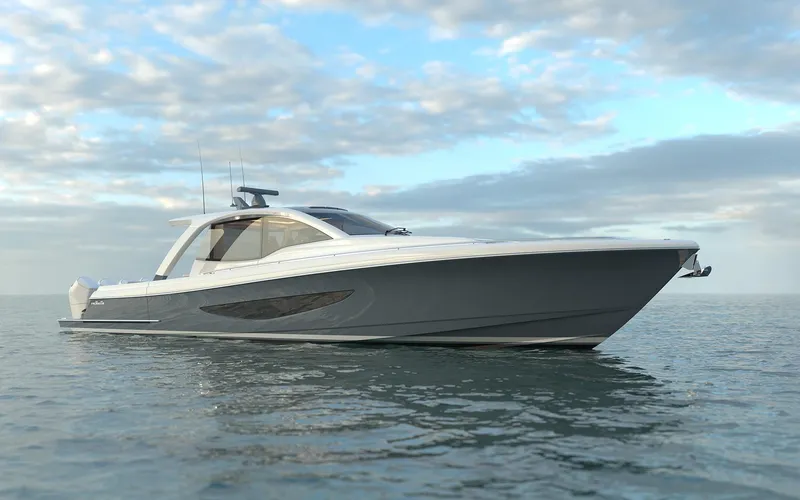 Slide: The Image of 2026 Valhalla Boatworks 55 Sport Yacht on calm ocean waters. - 2