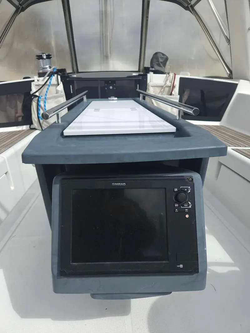 Slide: The Image of Beneteau Oceanis 41 cockpit with navigation equipment, 2012 model. - 2