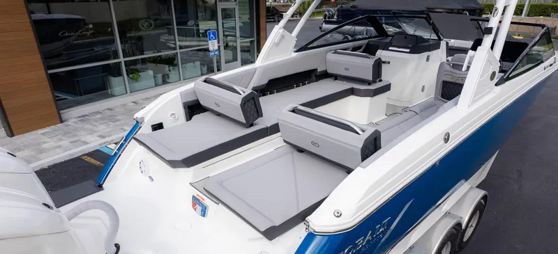 Slide: The Image of 2025 Cobalt R8 Outboard boat with spacious seating and sleek design. - 8