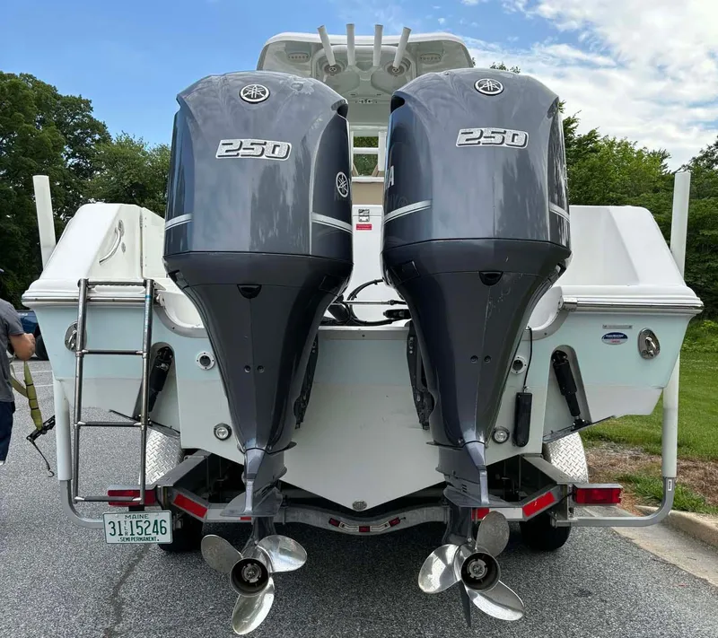 Slide: The Image of 2015 Tidewater 280 CC Adventure boat with dual Yamaha 250 outboard engines. - 25