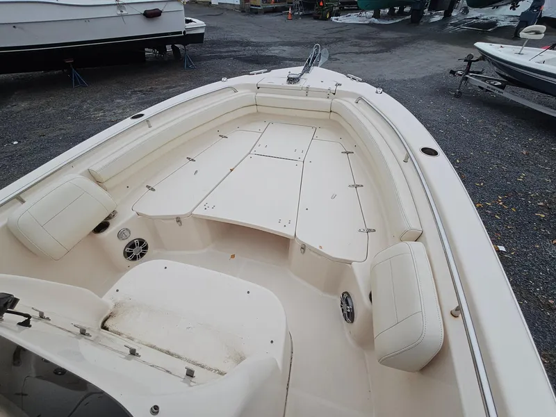 Slide: The Image of 2022 Grady-White Fisherman 257 boat interior with seating and storage compartments. - 9