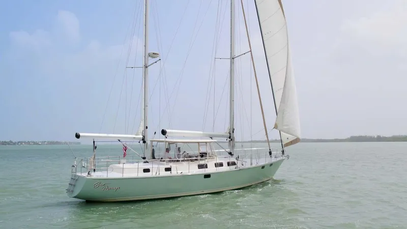 Slide: The Image of Sailing yacht on water, 1981 Pearson 530 model, with sails unfurled. - 1