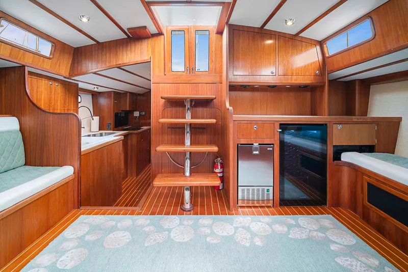 Slide: The Image of Interior of 1981 Pearson 530 yacht with wooden cabinetry and modern amenities. - 6