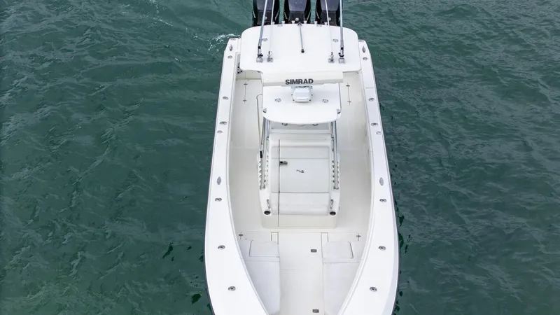 Slide: The Image of Aerial view of 2015 SeaVee 340Z boat on water. - 8