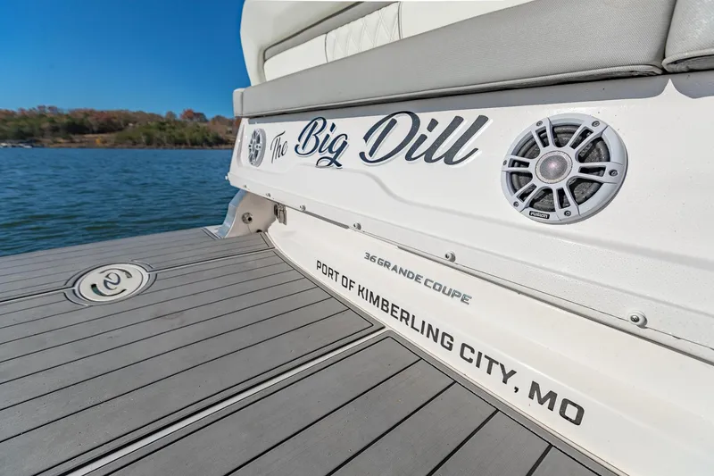 Slide: The Image of 2021 Regal 36 Grande Coupe boat docked at Kimberling City, MO. - 10