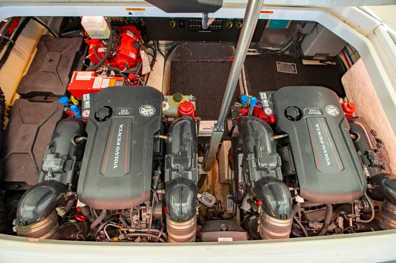 Slide: The Image of Engine room of 2021 Regal 36 Grande Coupe with dual Volvo Penta engines. - 35