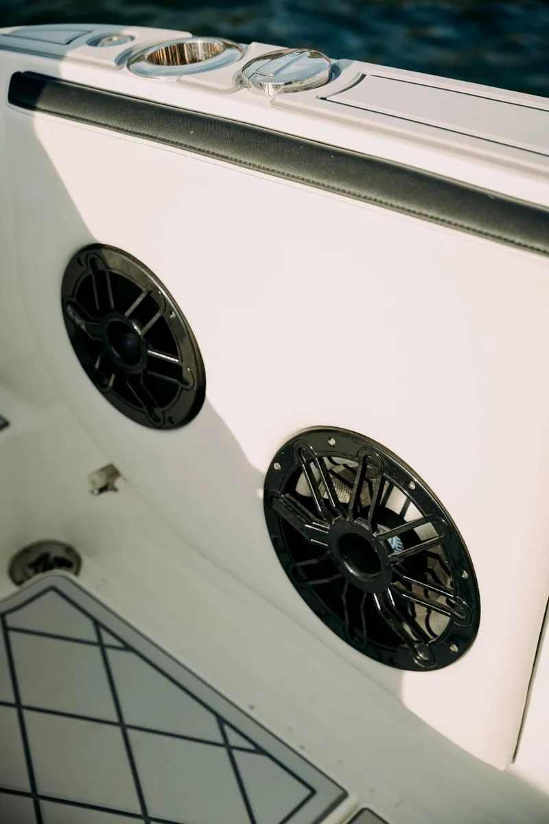 Slide: The Image of 2021 Deep Impact 399 Sport boat speakers and deck detail. - 26