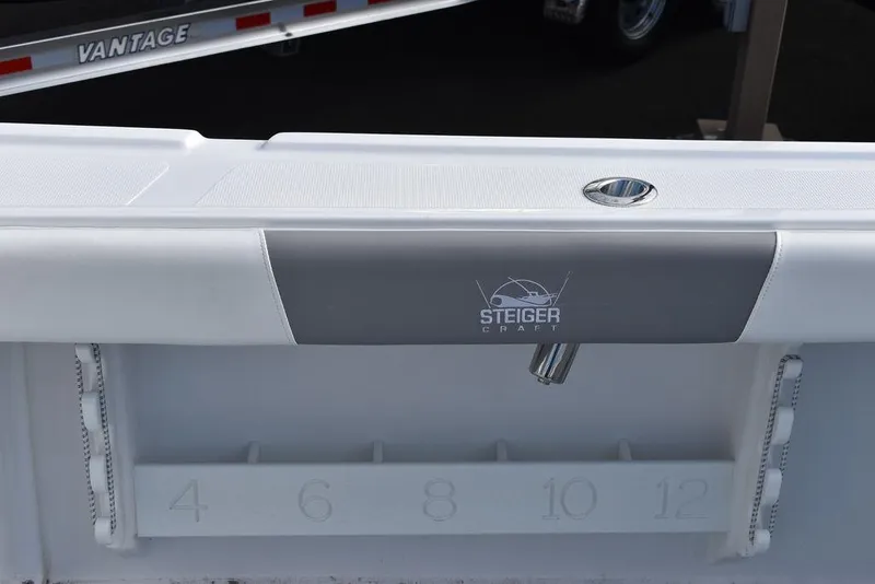 Slide: The Image of 2025 Steiger Craft 23 Miami boat detail with logo and measurement markings. - 26