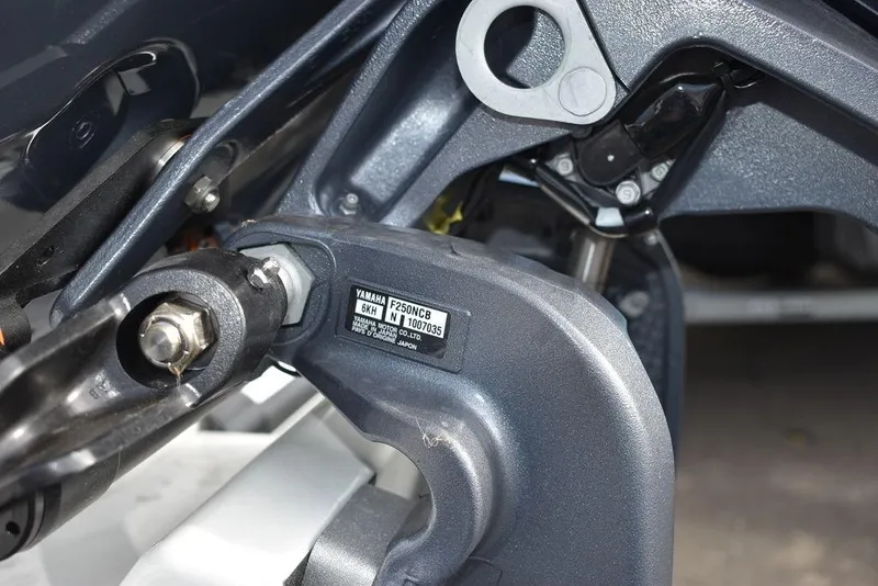 Slide: The Image of Close-up of 2025 Steiger Craft 23 Miami boat engine component. - 28