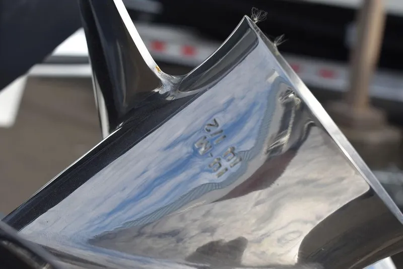 Slide: The Image of Close-up of a polished metal surface on a 2025 Steiger Craft 23 Miami boat. - 30