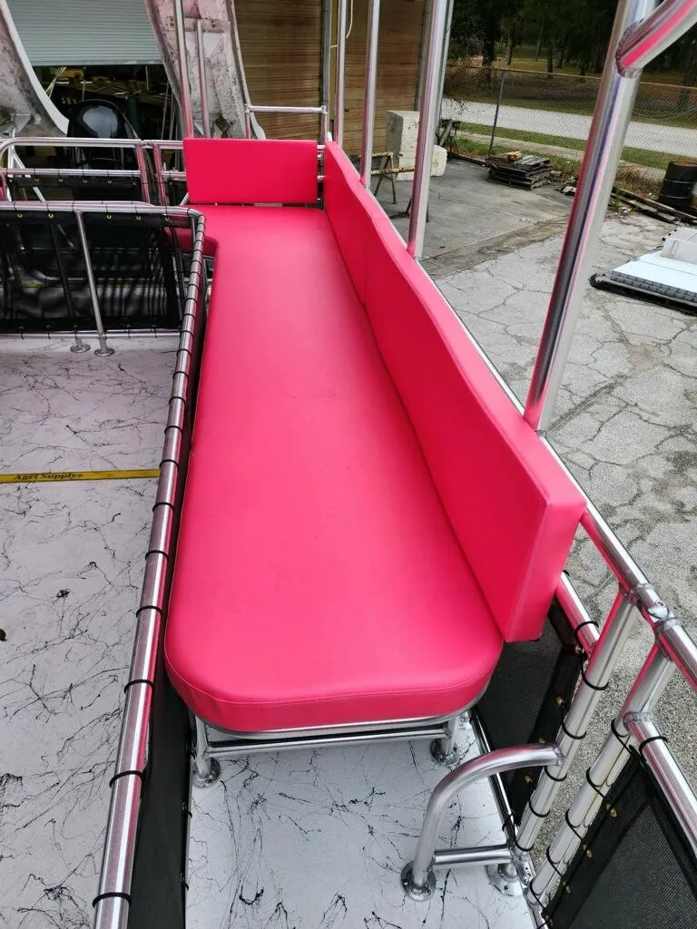 Slide: The Image of Pink seating on 2026 A&M Manufacturing Salty 28 DS boat deck. - 4