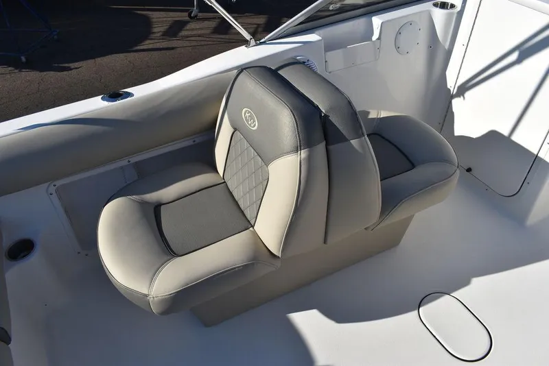 Slide: The Image of 2025 Key West 203 DFS boat seat, gray and beige upholstery, modern design. - 27