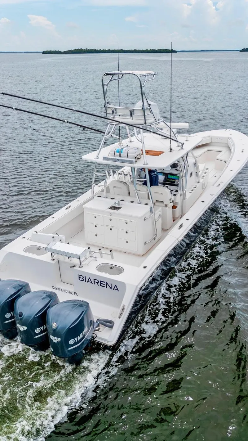 Slide: The Image of 2017 SeaHunter 45 Tournament boat cruising on open water. - 3