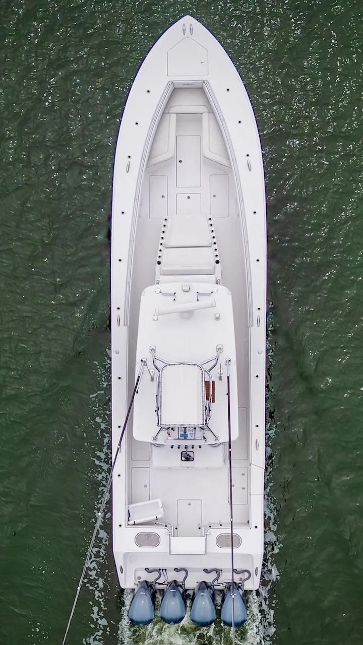 Slide: The Image of Aerial view of 2017 SeaHunter 45 Tournament boat on water. - 4