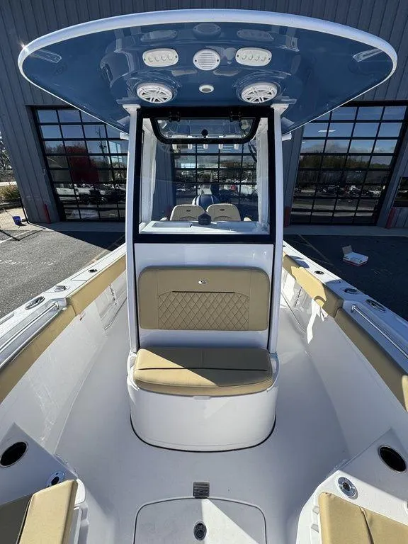 Slide: The Image of 2025 Sportsman Open 212 boat interior with seating and modern design. - 18
