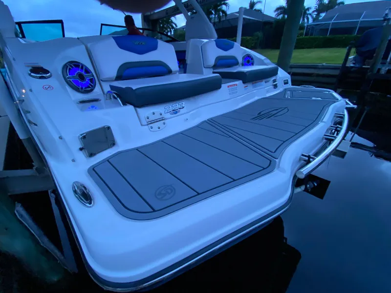 Slide: The Image of 2020 Chaparral 223 Vortex VRX boat with sleek swim platform and modern seating. - 3