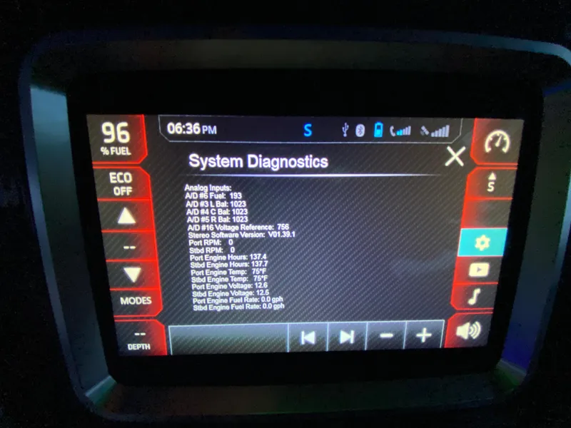 Slide: The Image of Chaparral 223 Vortex VRX 2020 system diagnostics display showing fuel and engine data. - 30