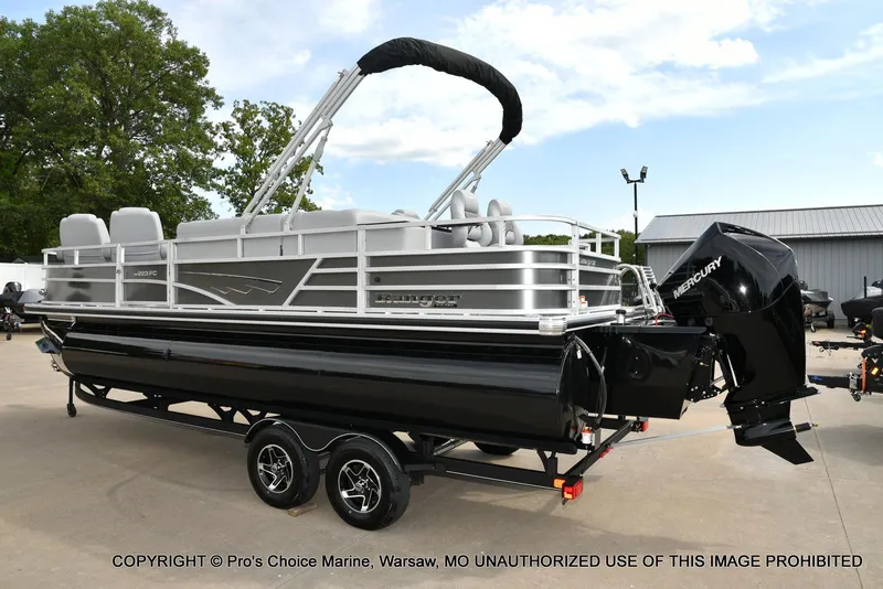 Slide: The Image of 2025 Ranger 223FC pontoon boat with 200HP Mercury 4 Stroke engine on trailer. - 16