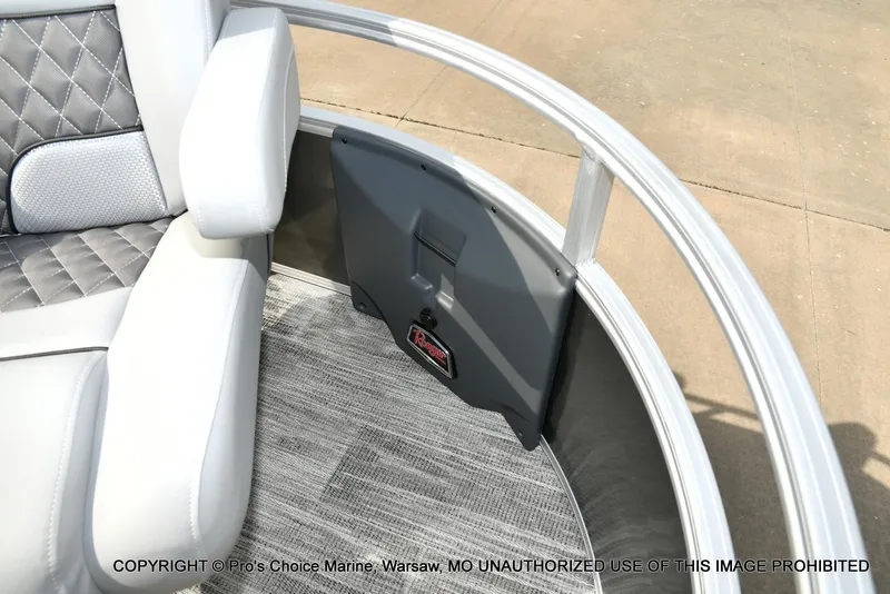 Slide: The Image of 2025 Ranger 223FC boat interior with cushioned seating and durable flooring. - 23