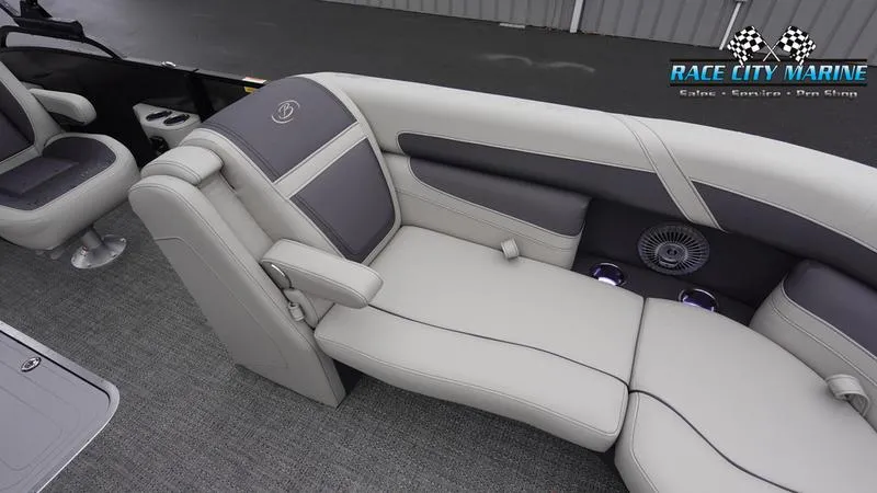 Slide: The Image of 2025 Barletta C22UC boat interior with plush seating and modern design. - 42