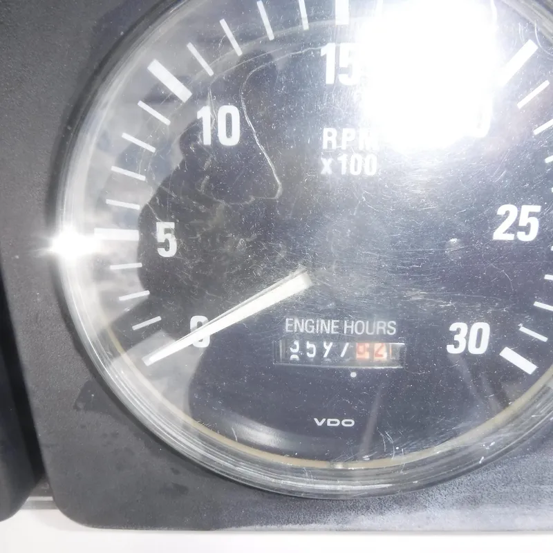 Slide: The Image of Tachometer of 1998 Legacy 40' Flybridge showing engine hours and RPM. - 40