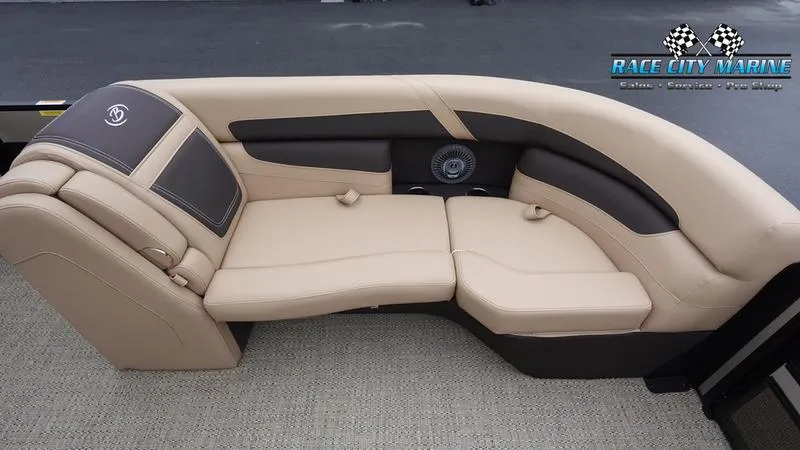 Slide: The Image of 2025 Barletta C22UC boat seating with beige and black upholstery. - 41