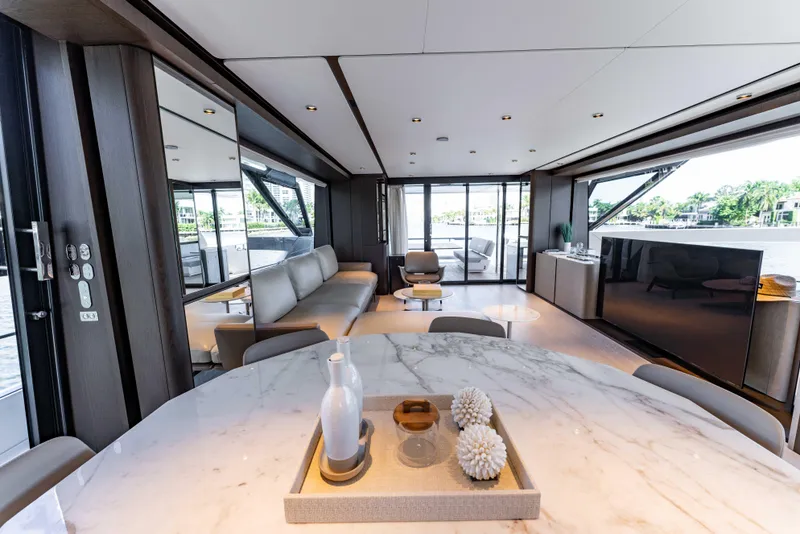 Slide: The Image of Luxurious interior of 2023 Ferretti Yachts 860 with modern furnishings and elegant design. - 44