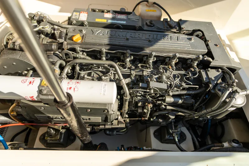 Slide: The Image of Engine of 2003 Hinckley Talaria 29 Runabout, showcasing detailed mechanical components. - 44