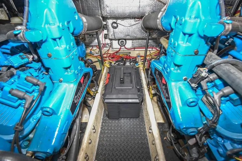 Slide: The Image of Engine room of 2007 Silverton 35 Motor Yacht with twin Crusader engines. - 25