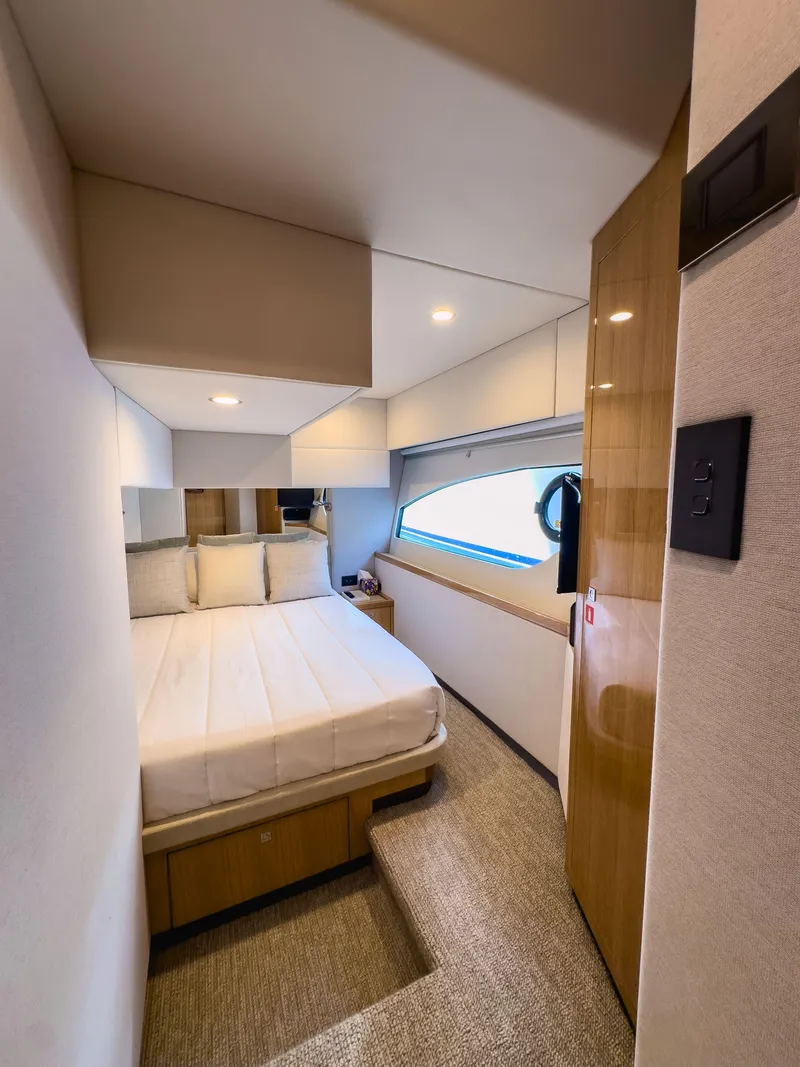 Slide: The Image of Luxurious bedroom interior of 2024 Riviera SMY 46 yacht with modern design. - 11