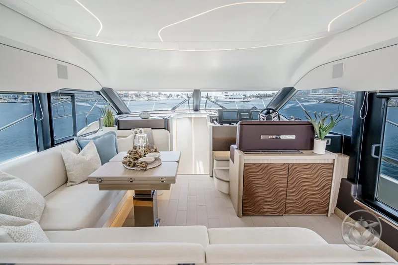 Slide: The Image of Luxurious interior of 2025 Prestige F4.9 yacht with elegant seating and modern design. - 30