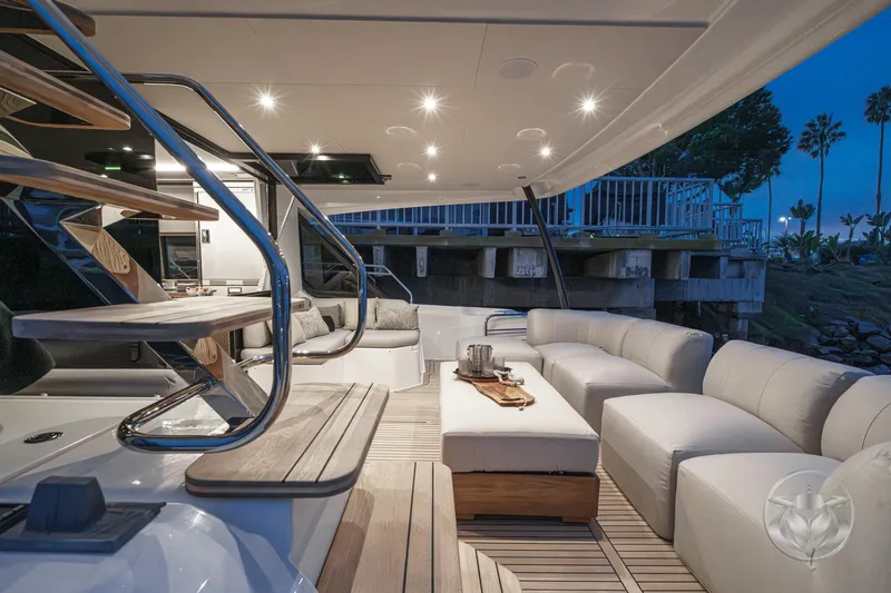 Slide: The Image of Luxurious 2026 Prestige M48 yacht interior with elegant seating and modern lighting. - 31