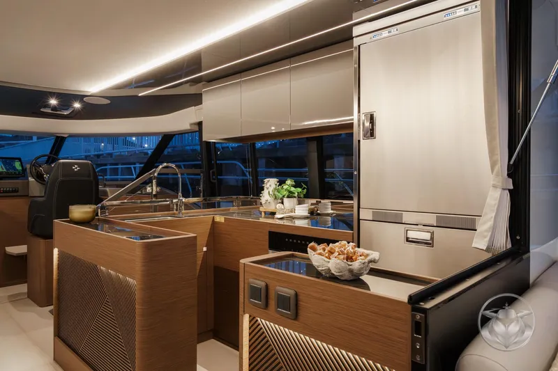 Slide: The Image of Luxurious interior of 2026 Prestige M48 yacht with modern kitchen design. - 34
