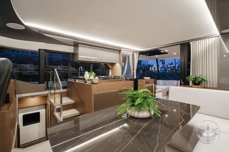 Slide: The Image of Luxurious interior of 2026 Prestige M48 yacht with modern kitchen and elegant decor. - 37