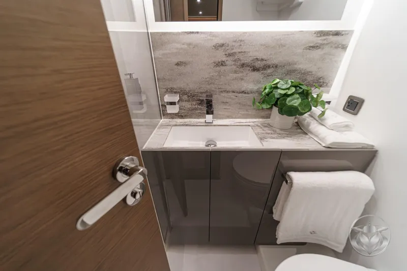 Slide: The Image of Modern bathroom in 2026 Prestige M48 yacht with sleek design and elegant fixtures. - 44