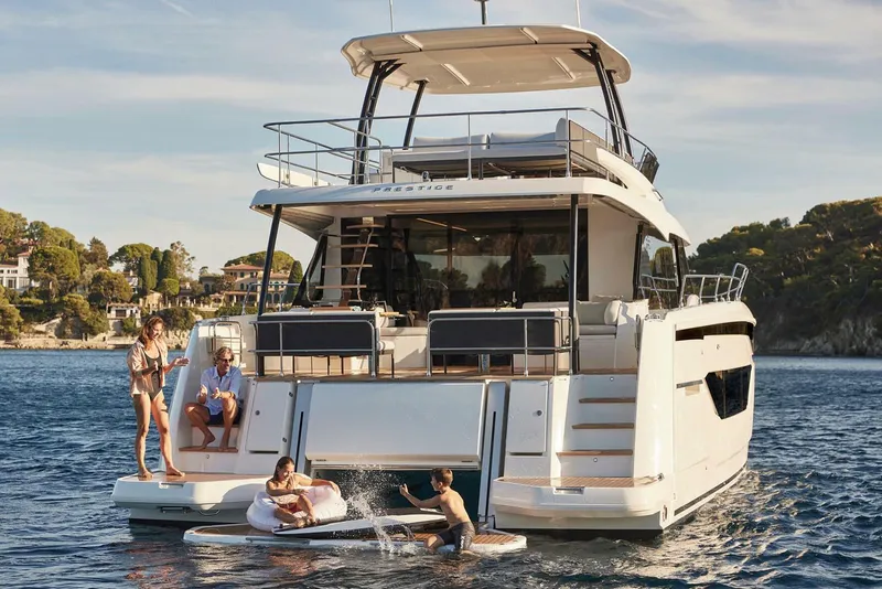 Slide: The Image of Luxurious interior of 2026 Prestige M48 yacht with elegant bedroom design. - 5