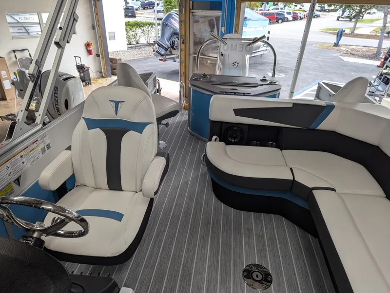 Slide: The Image of 2025 Trifecta CS 22RFC boat interior with modern seating and sleek design. - 10
