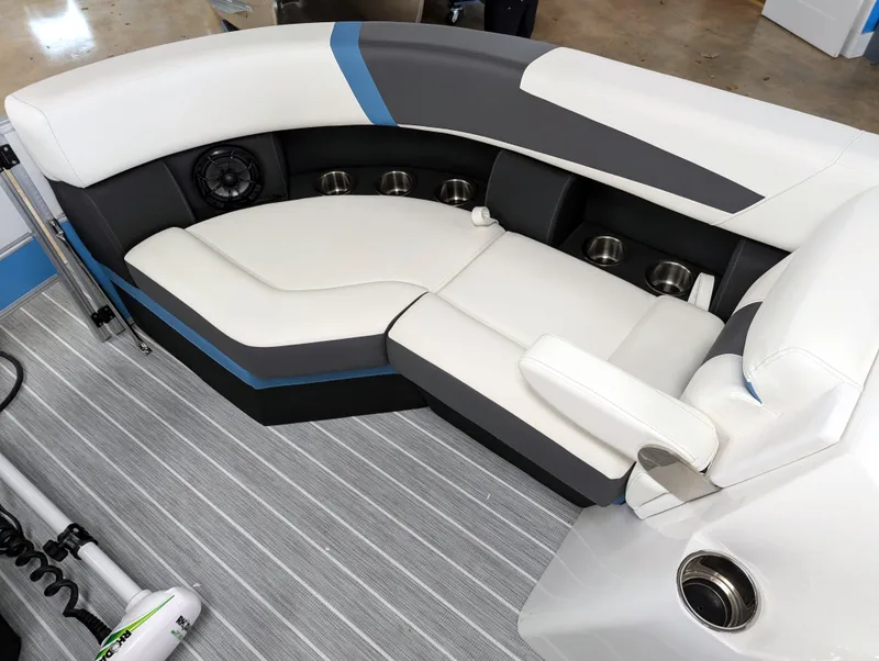 Slide: The Image of 2025 Trifecta CS 22RFC boat interior with sleek seating and modern design. - 13