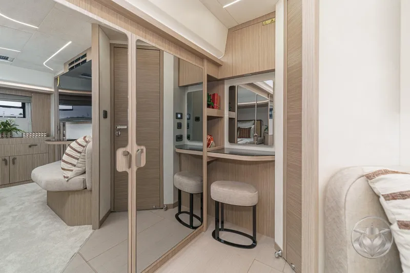 Slide: The Image of Luxurious interior of 2026 Prestige F5.7 motorhome with modern design and cozy seating. - 44