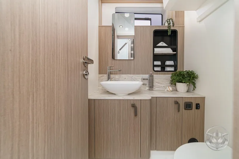 Slide: The Image of Modern bathroom in 2026 Prestige F5.7 yacht with sleek design and elegant fixtures. - 50