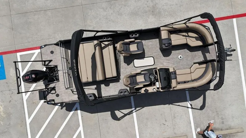 Slide: The Image of Aerial view of 2024 Viaggio Z22S pontoon boat on concrete surface. - 26